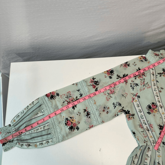 Anthropologie Hemant & Nandita Floral Lace Top Mock Neck Green XS Ballon Sleeve - Picture 6 of 10